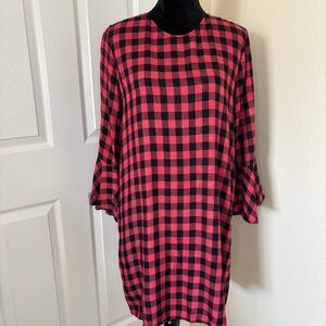 Anthropologie Cloth & Stone Red and Black Buffalo Check Mini Dress Medium